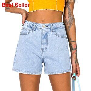 Ripped Mid Waisted Denim Shorts with Pockets